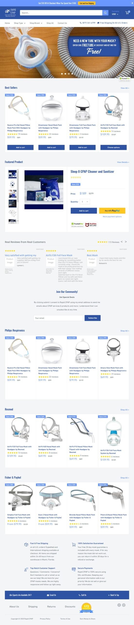 Rapid CPAP Medical eCommerce Web Design