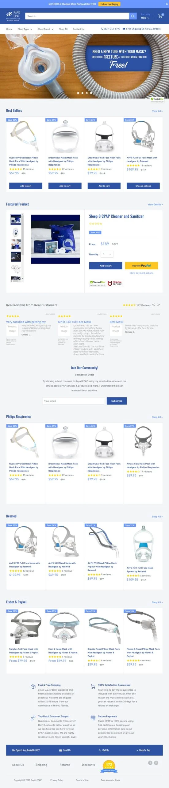 Rapid CPAP Medical eCommerce Web Design