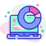 A laptop with a branded pie chart on its screen, showcasing the intersection of graphic design and web design.