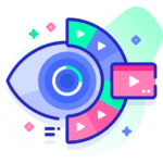 A graphical representation featuring an eye and a video player, showcasing vibrant colors.