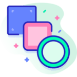 A blue, pink, and green icon showcasing a creatively designed circle.