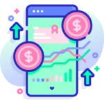 Description: An illustration of a mobile phone with a dollar sign and arrows representing branding.