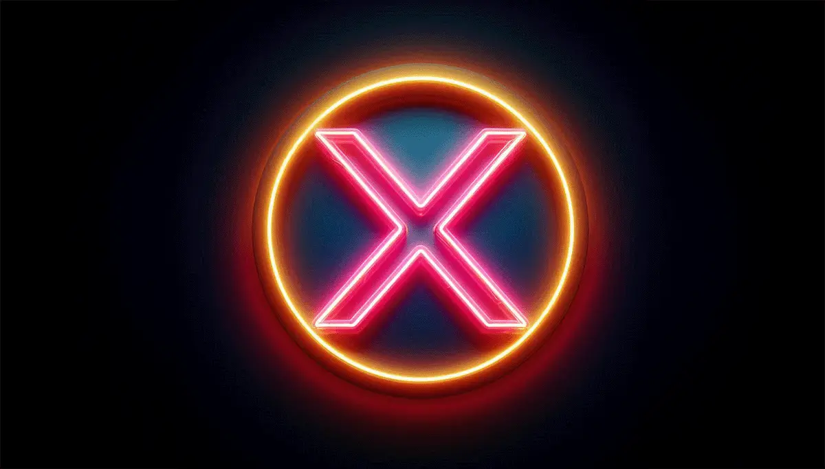 A glowing neon red "X" is encircled by a bright yellow neon ring on a dark background, symbolizing the shift in digital marketing strategies amidst the looming TikTok ban.