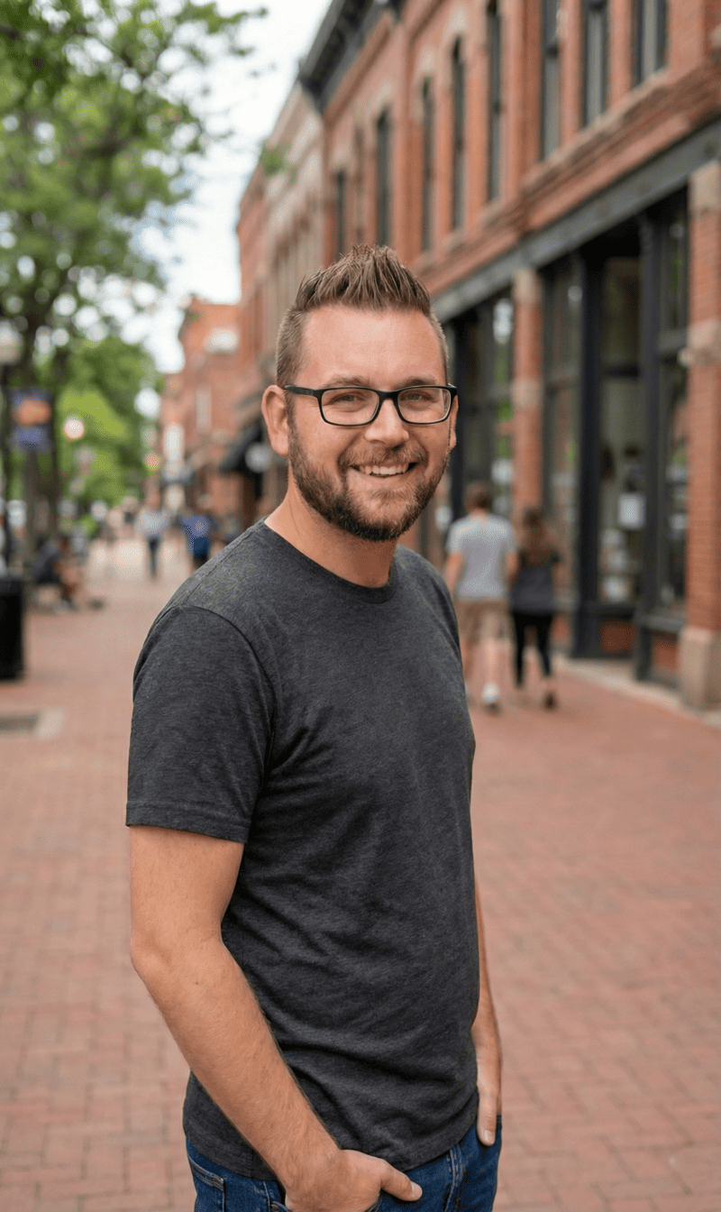 Cole on Pearl Street in Boulder, Colorado