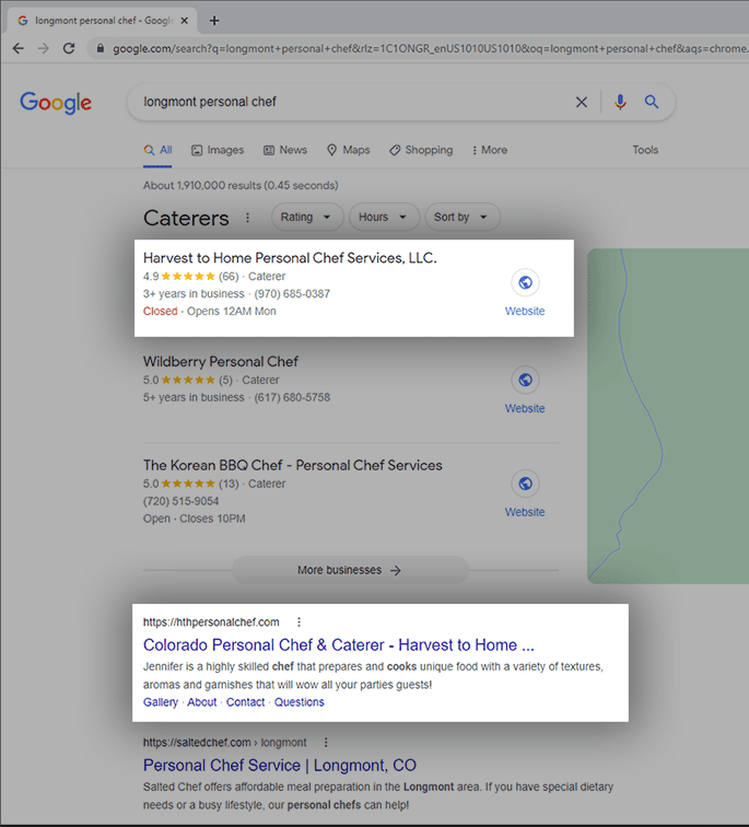 Google Local Search Results Mockup