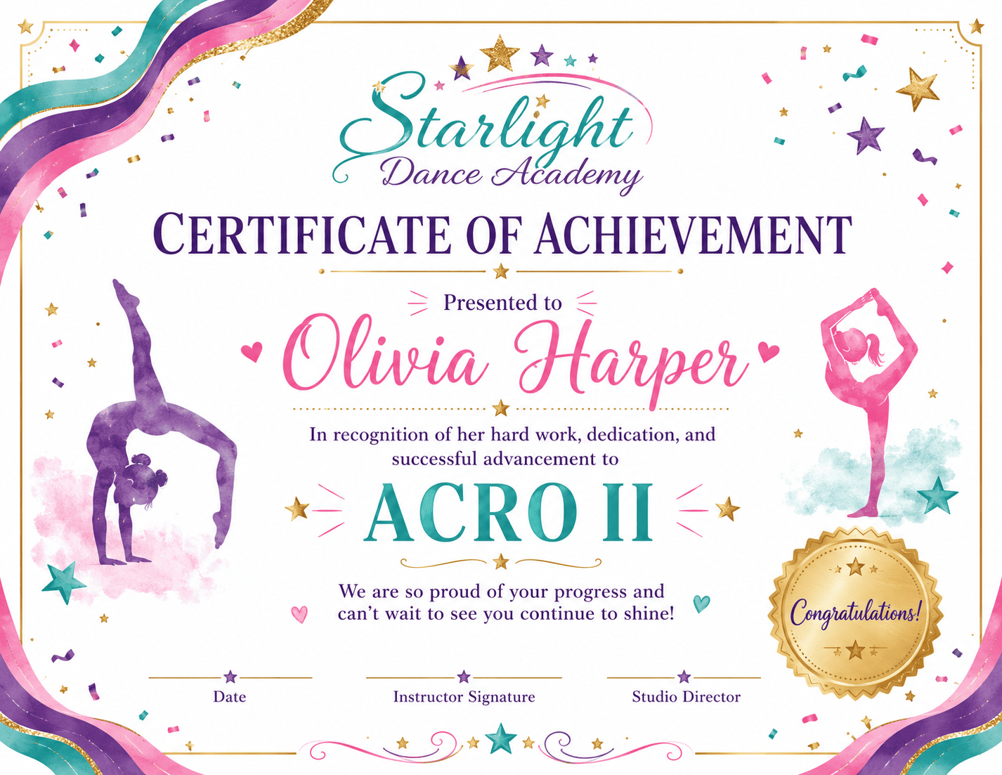 Dance Recital Achievement Award Certificate Design