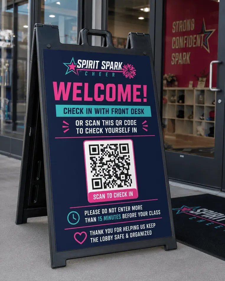 All-Star Cheer Lobby QR Check-In A-Frame