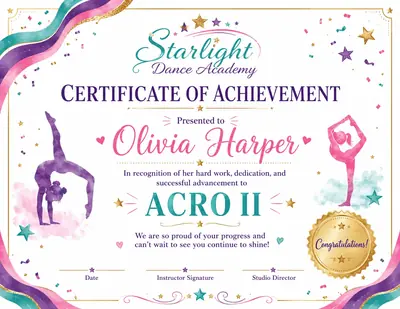 Dance Recital Achievement Award Certificate Design