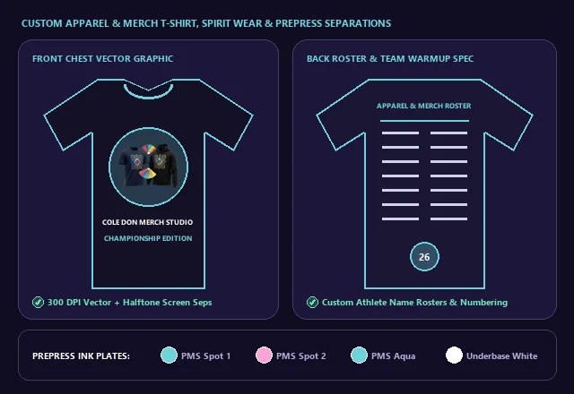 Apparel & Merch Custom Front Chest & Back Roster T-Shirt Design