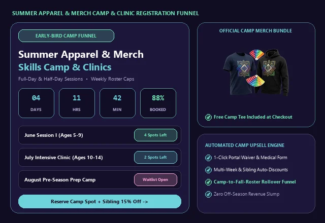 Apparel & Merch Summer Camp and Clinic Registration Funnel UI