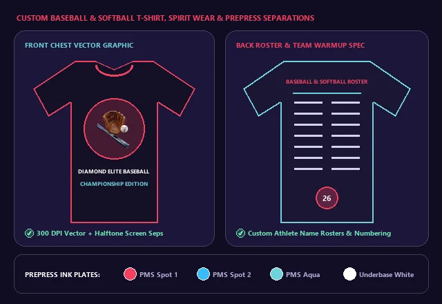 Custom Baseball & Softball T-Shirt, Team Hoodie & Screen Print Separations