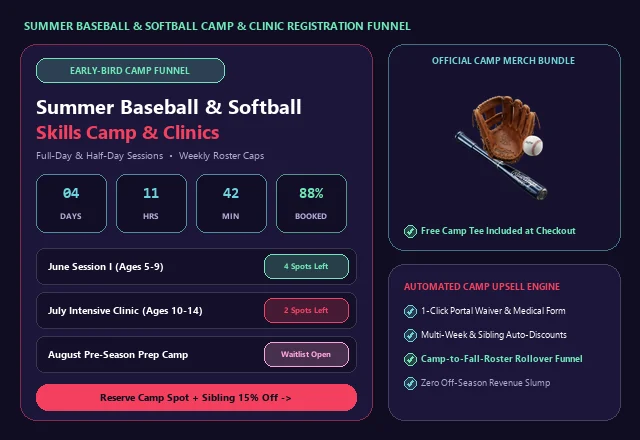Baseball & Softball Summer Camp and Clinic Registration Funnel UI