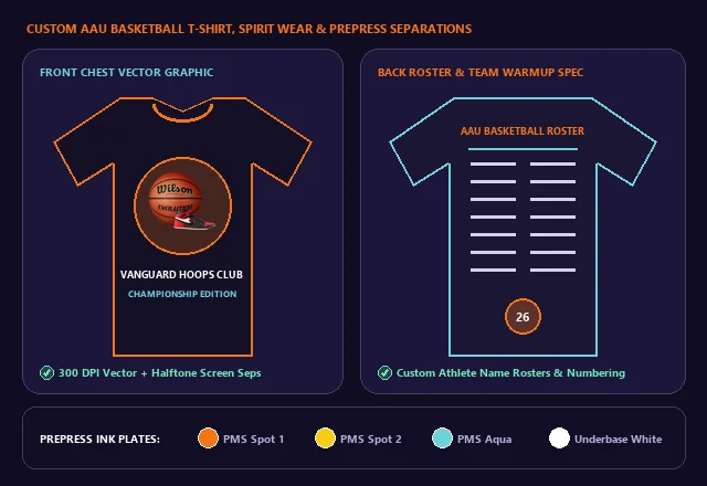 Custom AAU Basketball T-Shirt, Team Hoodie & Screen Print Separations