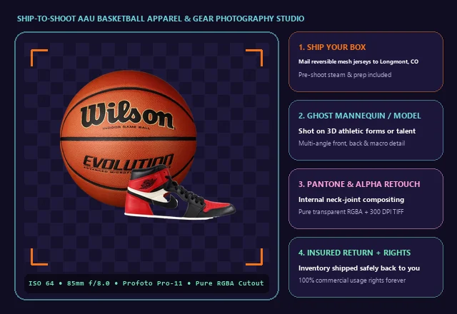 Ship-to-Shoot AAU Basketball Apparel & Equipment Photography Studio