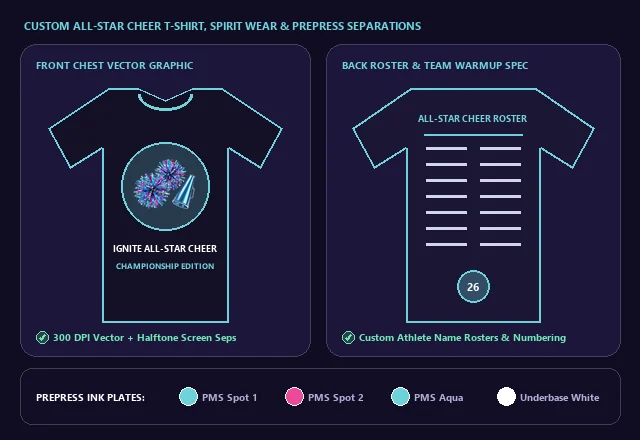 Custom All-Star Cheer T-Shirt, Team Hoodie & Screen Print Separations