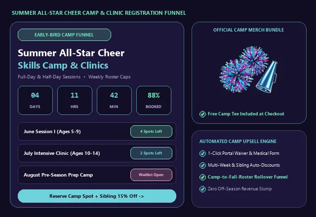 All-Star Cheer Summer Camp and Clinic Registration Funnel UI