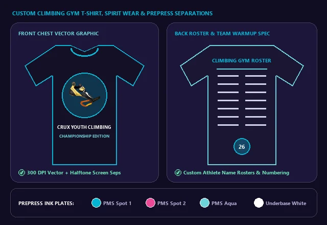 Custom Climbing Gym T-Shirt, Team Hoodie & Screen Print Separations
