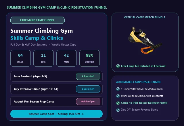 Climbing Gym Summer Camp and Clinic Registration Funnel UI