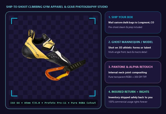 Ship-to-Shoot Climbing Gym Apparel & Equipment Photography Studio