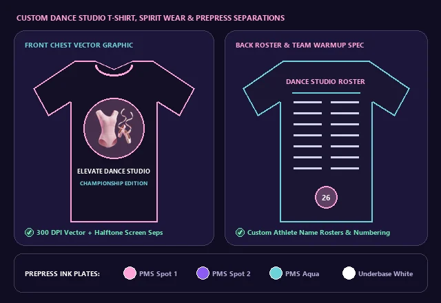 Custom Dance Studio T-Shirt, Team Hoodie & Screen Print Separations