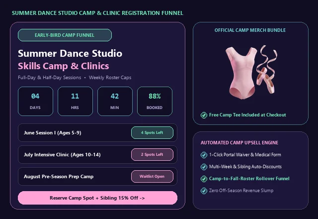 Dance Studio Summer Camp and Clinic Registration Funnel UI