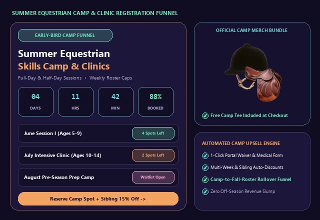 Equestrian Summer Camp and Clinic Registration Funnel UI