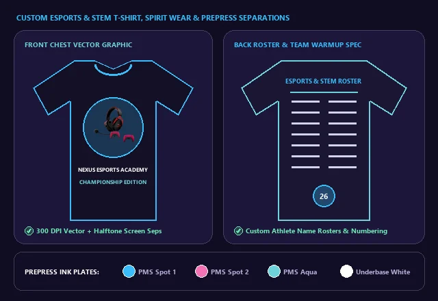 Custom Esports & STEM T-Shirt, Team Hoodie & Screen Print Separations