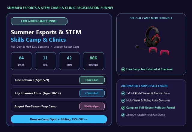 Esports & STEM Summer Camp and Clinic Registration Funnel UI