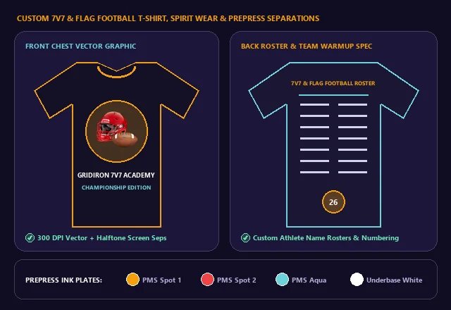 Custom 7v7 & Flag Football T-Shirt, Team Hoodie & Screen Print Separations