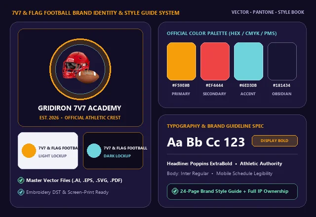 Custom 7v7 & Flag Football Brand Identity, Crest & Color Swatches