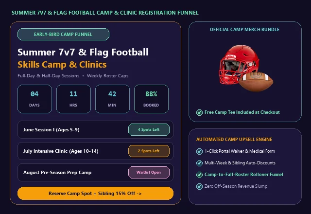 7v7 & Flag Football Summer Camp and Clinic Registration Funnel UI