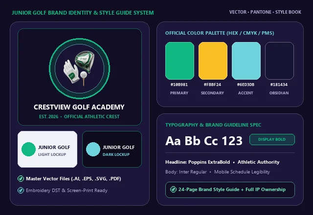 Custom Junior Golf Brand Identity, Crest & Color Swatches