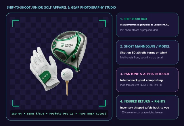 Ship-to-Shoot Junior Golf Apparel & Equipment Photography Studio