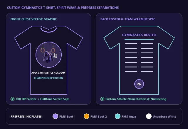 Custom Gymnastics T-Shirt, Team Hoodie & Screen Print Separations