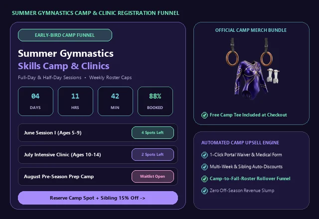 Gymnastics Summer Camp and Clinic Registration Funnel UI