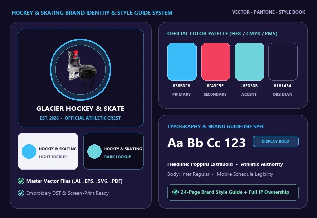 Custom Hockey & Skating Brand Identity, Crest & Color Swatches