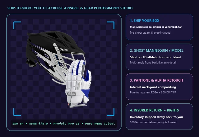 Ship-to-Shoot Youth Lacrosse Apparel & Equipment Photography Studio