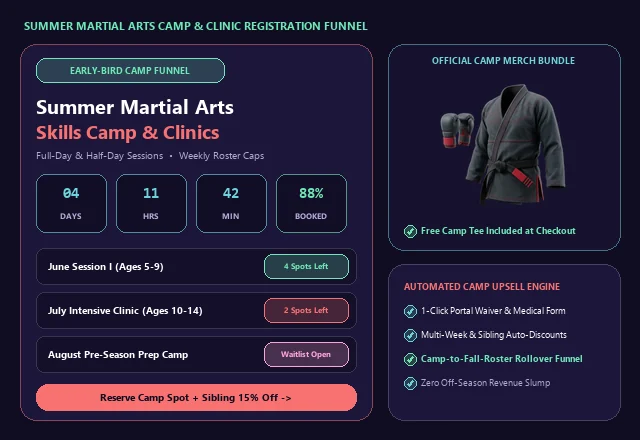 Martial Arts Summer Camp and Clinic Registration Funnel UI