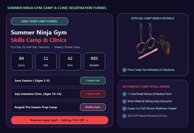 Ninja Gym Summer Camp and Clinic Registration Funnel UI
