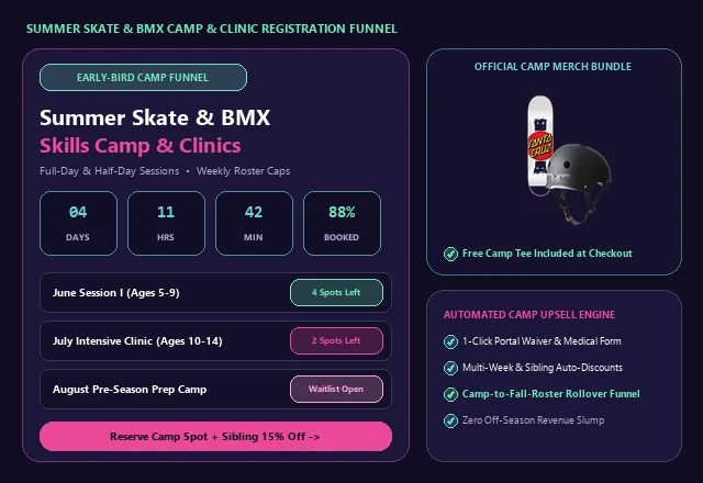 Skate & BMX Summer Camp and Clinic Registration Funnel UI