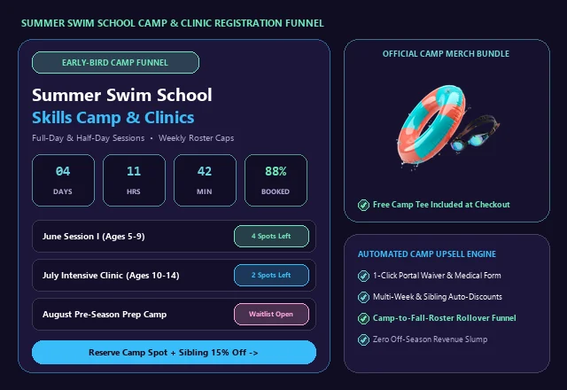 Swim School Summer Camp and Clinic Registration Funnel UI