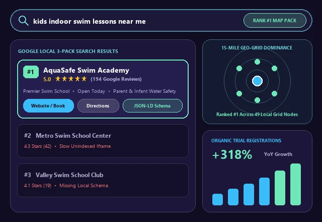 Swim School Google Local 3-Pack #1 Ranking & SEO Analytics