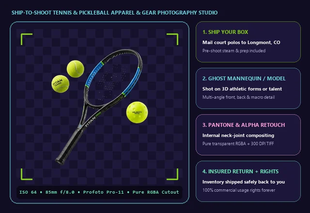 Ship-to-Shoot Tennis & Pickleball Apparel & Equipment Photography Studio