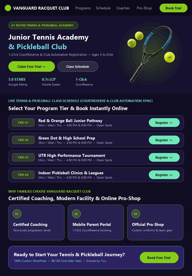 Custom Tennis & Pickleball Website & Live Portal Schedule Mockup