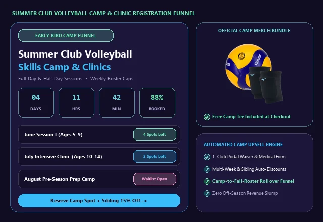 Club Volleyball Summer Camp and Clinic Registration Funnel UI