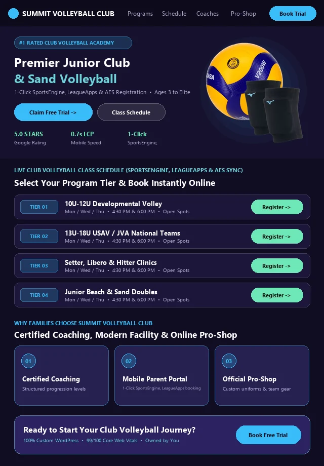 Custom Club Volleyball Website & Live Portal Schedule Mockup