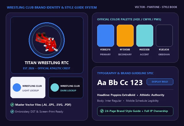 Custom Wrestling Club Brand Identity, Crest & Color Swatches