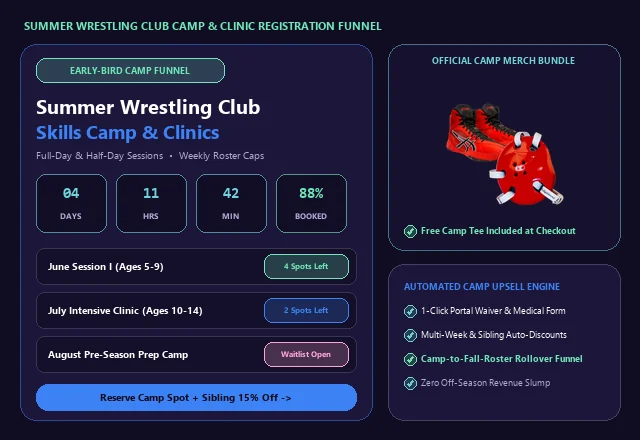 Wrestling Club Summer Camp and Clinic Registration Funnel UI