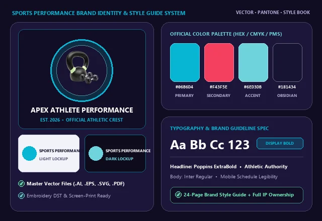 Custom Sports Performance Brand Identity, Crest & Color Swatches