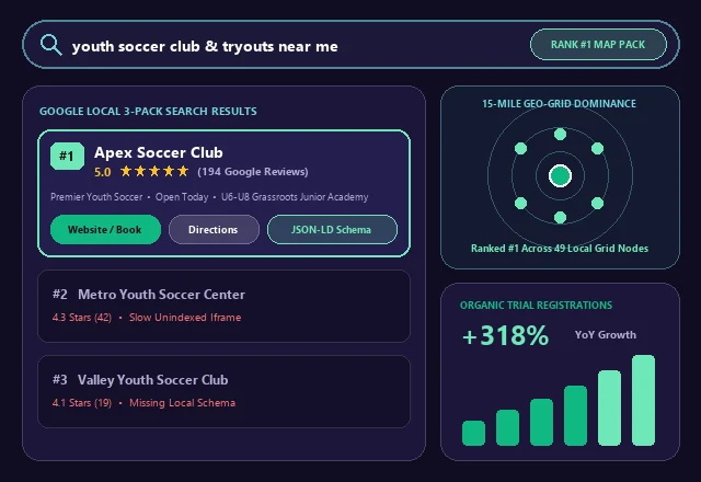 Youth Soccer Google Local 3-Pack #1 Ranking & SEO Analytics